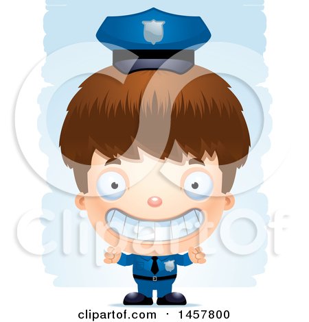 Clipart of a 3d Grinning White Boy Police Officer over Strokes - Royalty Free Vector Illustration by Cory Thoman