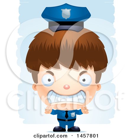 Clipart of a 3d Mad White Boy Police Officer over Strokes - Royalty Free Vector Illustration by Cory Thoman