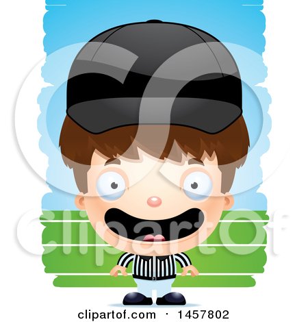 Clipart of a 3d Happy White Boy Referee over Strokes - Royalty Free Vector Illustration by Cory Thoman