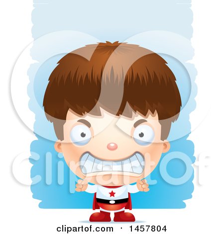 Clipart of a 3d Mad White Boy Super Hero over Strokes - Royalty Free Vector Illustration by Cory Thoman