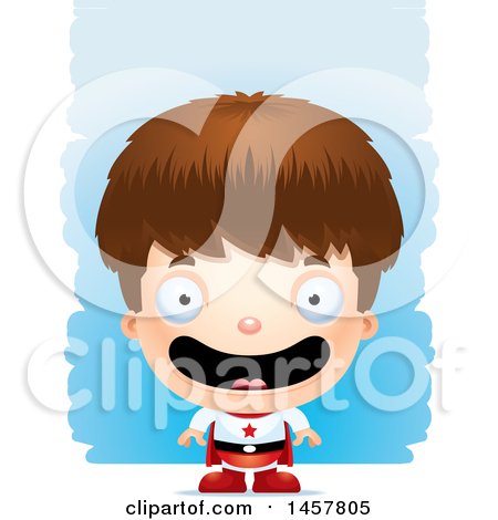 Clipart of a 3d Happy White Boy Super Hero over Strokes - Royalty Free Vector Illustration by Cory Thoman
