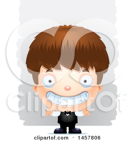 Clipart of a 3d Grinning White Boy Waiter over Strokes - Royalty Free Vector Illustration by Cory Thoman