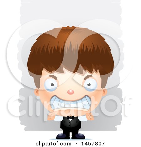 Clipart of a 3d Mad White Boy Waiter over Strokes - Royalty Free Vector Illustration by Cory Thoman