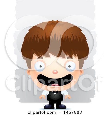 Clipart of a 3d Happy White Boy Waiter over Strokes - Royalty Free Vector Illustration by Cory Thoman