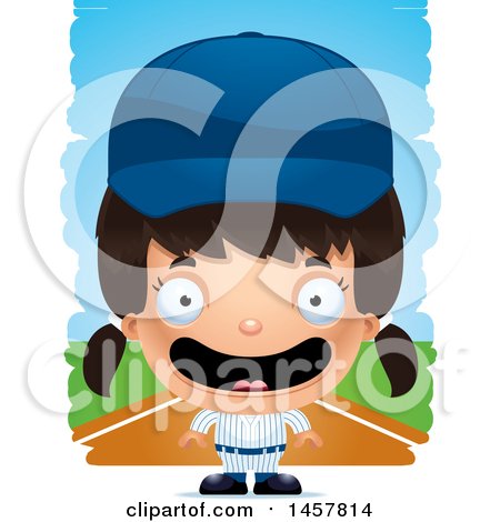 Clipart of a 3d Happy Hispanic Girl Baseball Player over Strokes - Royalty Free Vector Illustration by Cory Thoman
