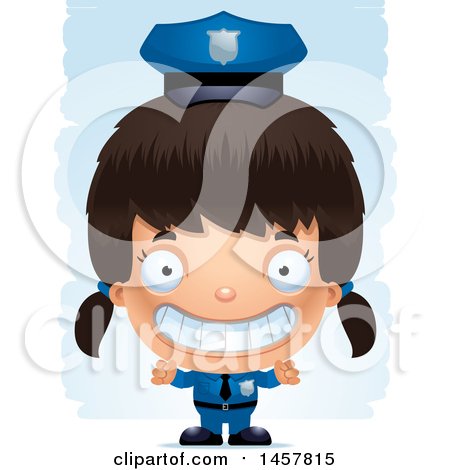 Clipart of a 3d Grinning Hispanic Girl Police Officer over Strokes - Royalty Free Vector Illustration by Cory Thoman