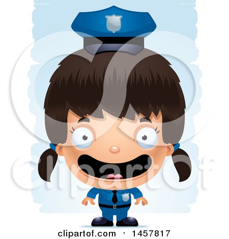 Clipart of a 3d Happy Hispanic Girl Police Officer over Strokes - Royalty Free Vector Illustration by Cory Thoman