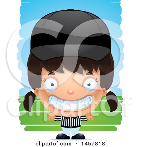Clipart of a 3d Grinning Hispanic Girl Referee over Strokes - Royalty Free Vector Illustration by Cory Thoman