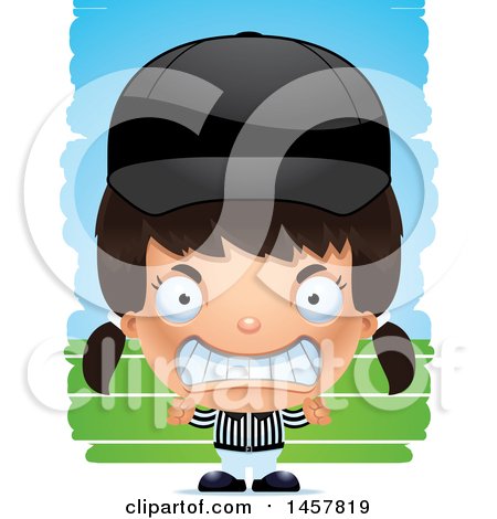 Clipart of a 3d Mad Hispanic Girl Referee over Strokes - Royalty Free Vector Illustration by Cory Thoman