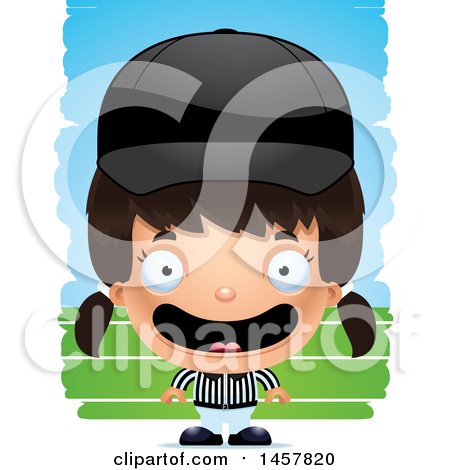 Clipart of a 3d Happy Hispanic Girl Referee over Strokes - Royalty Free Vector Illustration by Cory Thoman