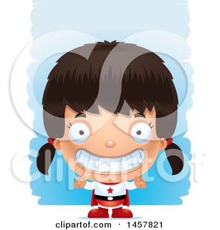 Clipart of a 3d Grinning Hispanic Girl Super Hero over Strokes - Royalty Free Vector Illustration by Cory Thoman