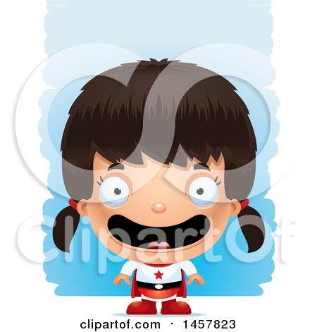 Clipart of a 3d Happy Hispanic Girl Super Hero over Strokes - Royalty Free Vector Illustration by Cory Thoman