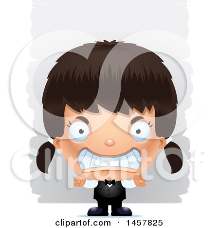 Clipart of a 3d Mad Hispanic Girl Waiter over Strokes - Royalty Free Vector Illustration by Cory Thoman