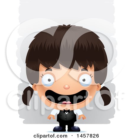 Clipart of a 3d Happy Hispanic Girl Waiter over Strokes - Royalty Free Vector Illustration by Cory Thoman