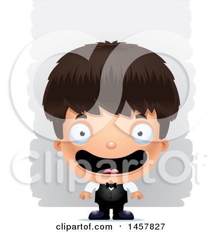 Clipart of a 3d Happy Hispanic Boy Waiter over Strokes - Royalty Free Vector Illustration by Cory Thoman