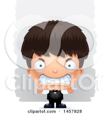 Clipart of a 3d Mad Hispanic Boy Waiter over Strokes - Royalty Free Vector Illustration by Cory Thoman