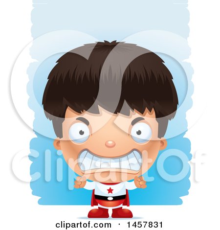 Clipart of a 3d Mad Hispanic Boy Super Hero over Strokes - Royalty Free Vector Illustration by Cory Thoman