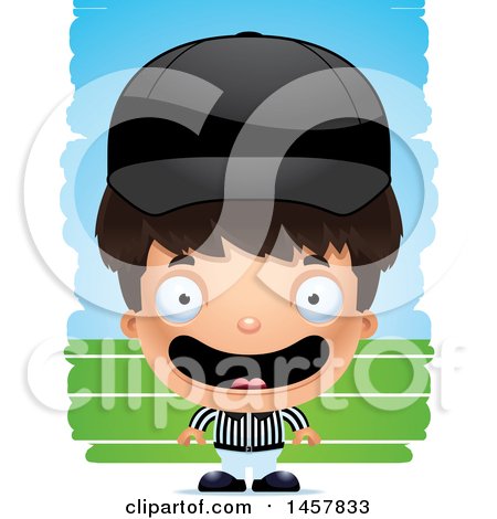 Clipart of a 3d Happy Hispanic Boy Referee over Strokes - Royalty Free Vector Illustration by Cory Thoman