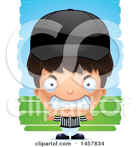 Clipart of a 3d Mad Hispanic Boy Referee over Strokes - Royalty Free Vector Illustration by Cory Thoman