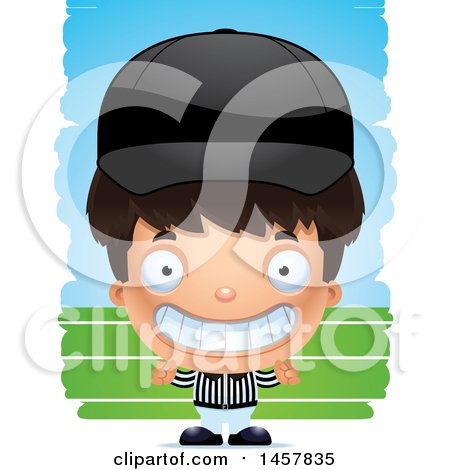 Clipart of a 3d Grinning Hispanic Boy Referee over Strokes - Royalty Free Vector Illustration by Cory Thoman