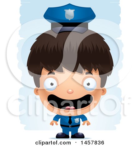 Clipart of a 3d Happy Hispanic Boy Police Officer over Strokes - Royalty Free Vector Illustration by Cory Thoman
