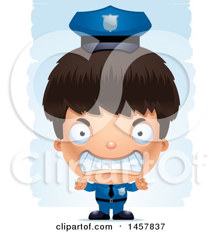 Clipart of a 3d Mad Hispanic Boy Police Officer over Strokes - Royalty Free Vector Illustration by Cory Thoman