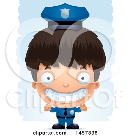 Clipart of a 3d Grinning Hispanic Boy Police Officer over Strokes - Royalty Free Vector Illustration by Cory Thoman