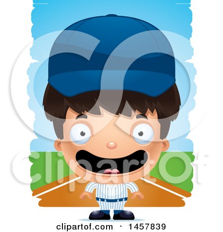 Clipart of a 3d Happy Hispanic Boy Baseball Player over Strokes - Royalty Free Vector Illustration by Cory Thoman