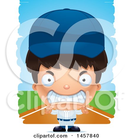Clipart of a 3d Mad Hispanic Boy Baseball Player over Strokes - Royalty Free Vector Illustration by Cory Thoman