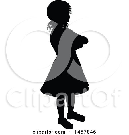 Clipart of a Black Silhouetted Girl with Folded Arms - Royalty Free Vector Illustration by AtStockIllustration