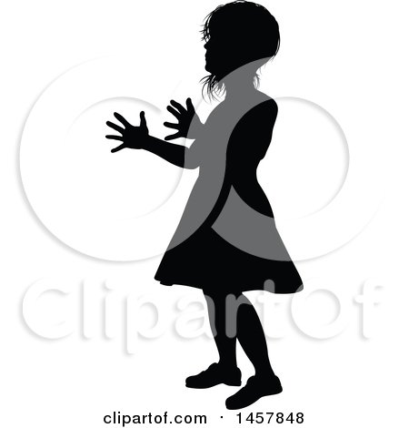 Clipart of a Black Silhouetted Girl - Royalty Free Vector Illustration by AtStockIllustration