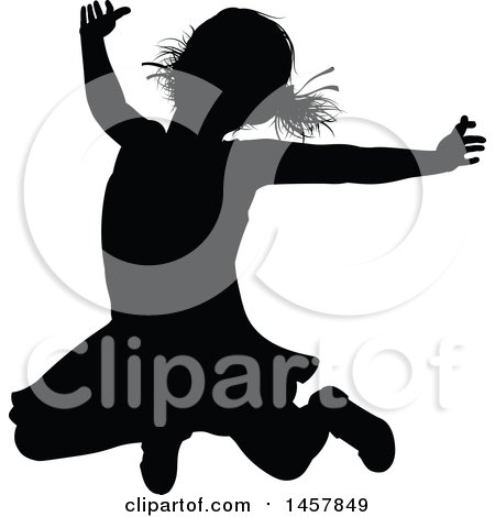 Clipart of a Black Silhouetted Girl Jumping - Royalty Free Vector Illustration by AtStockIllustration