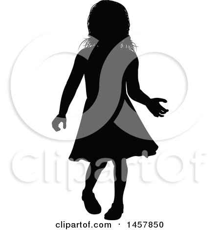 Clipart of a Black Silhouetted Girl - Royalty Free Vector Illustration by AtStockIllustration