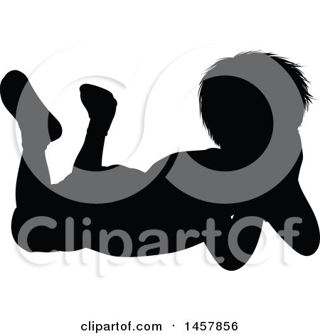 Clipart of a Black Silhouetted Boy Resting on His Stomach - Royalty Free Vector Illustration by AtStockIllustration
