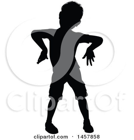 Clipart of a Black Silhouetted Boy Posing like a Zombie - Royalty Free Vector Illustration by AtStockIllustration