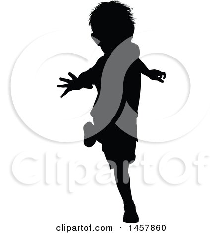 Clipart of a Black Silhouetted Boy Running - Royalty Free Vector Illustration by AtStockIllustration