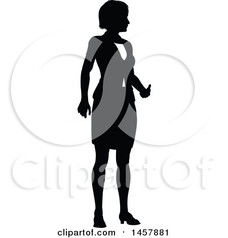 Clipart of a Black and White Silhouetted Business Woman - Royalty Free Vector Illustration by AtStockIllustration