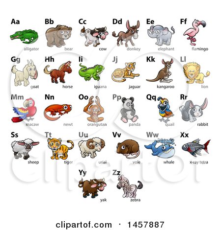 Clipart of a Chart of Alphabet Letters with Animals - Royalty Free Vector Illustration by AtStockIllustration
