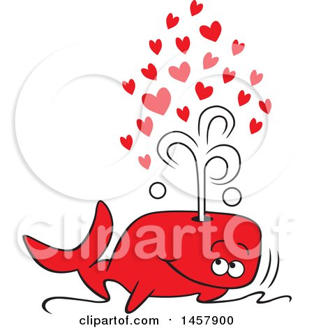 Clipart of a Cartoon Red Whale Spouting Love Hearts out of His Blowhole - Royalty Free Vector Illustration by Johnny Sajem