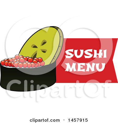 Clipart of a Sushi Roll with Caviar and Menu Banner - Royalty Free Vector Illustration by Vector Tradition SM