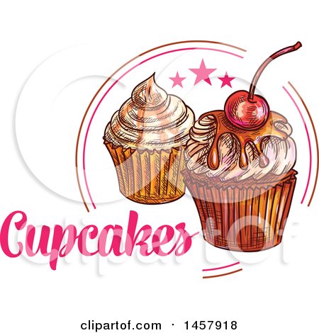 Clipart of Sketched Cupcakes with Stars and Text - Royalty Free Vector Illustration by Vector Tradition SM