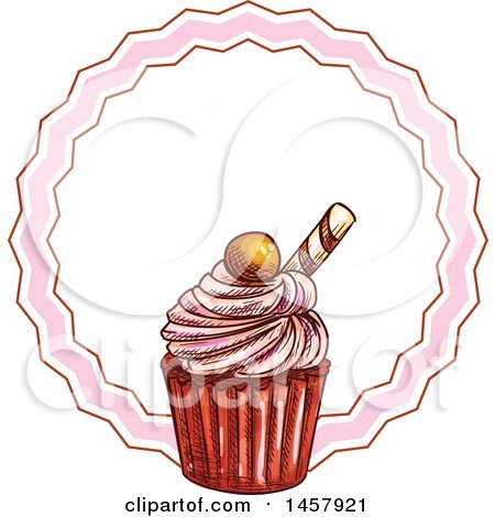 Clipart of a Sketched Cupcake Label or Logo - Royalty Free Vector Illustration by Vector Tradition SM
