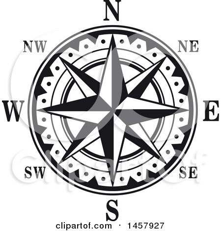 Clipart of a Black and White Compass Rose - Royalty Free Vector ...