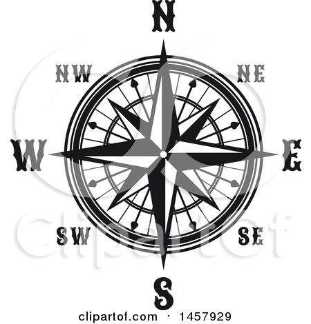 Clipart of a Black and White Compass Rose - Royalty Free Vector Illustration by Vector Tradition SM