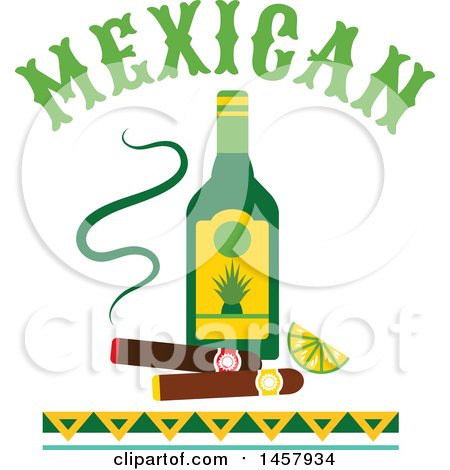 Clipart of a Mexican Design with an Alcohol Bottle and Cigars - Royalty Free Vector Illustration by Vector Tradition SM