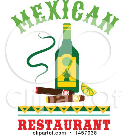Clipart of a Mexican Design with an Alcohol Bottle and Cigars - Royalty Free Vector Illustration by Vector Tradition SM