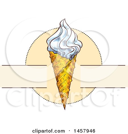 Clipart of a Sketched Waffle Ice Cream Cone Design - Royalty Free Vector Illustration by Vector Tradition SM