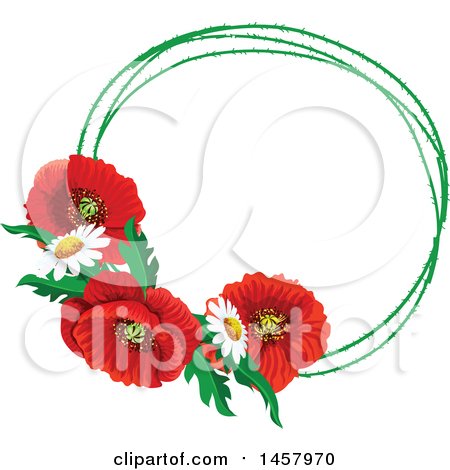 Clipart of a Red Poppy Flower and Green Frame Design Element - Royalty Free Vector Illustration by Vector Tradition SM