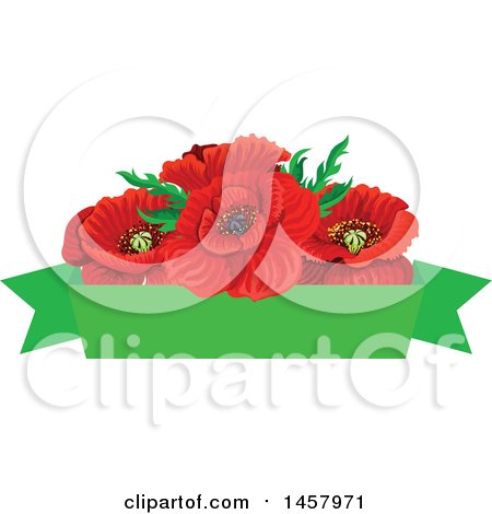 Clipart of a Red Poppy Flower and Green Banner Design Element - Royalty Free Vector Illustration by Vector Tradition SM