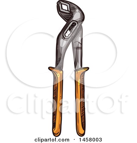 Clipart of a Sketched Pair of Groove Joint Pliers - Royalty Free Vector Illustration by Vector Tradition SM